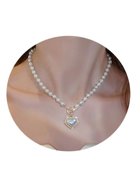 Pearl Heart Necklace Heart Choker Pendant for Women,Y2k Dainty White Love Pearl Beaded Necklace Chain Pearl Jewelry for Teen Grils Trendy Wedding Gifts