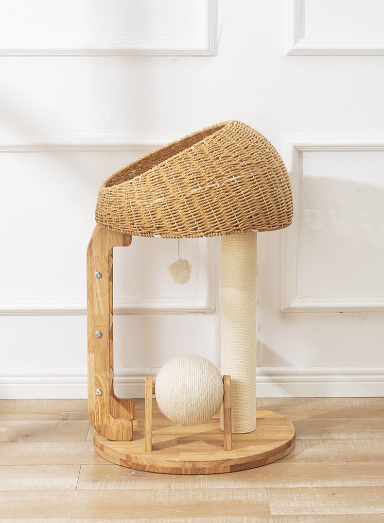 MissTiara Cat Tree Tower, Cat Bed with Toy, Cat Furniture Scratching Tree for Indoor Cat, Manual Hand Woven Tall Wood Cat House,Includes 45cm large cat bed with 15cm Cat scratching ball toys,New Cat Condo Unique Cat Gift  - Image 5