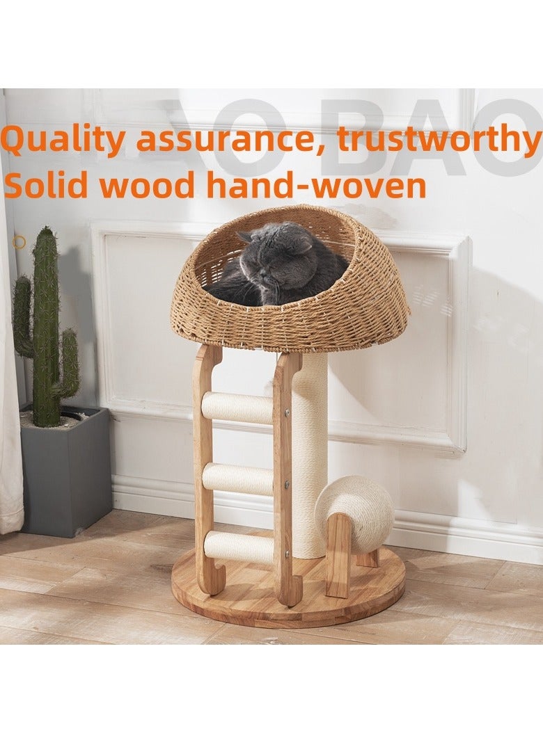 MissTiara Cat Tree Tower, Cat Bed with Toy, Cat Furniture Scratching Tree for Indoor Cat, Manual Hand Woven Tall Wood Cat House,Includes 45cm large cat bed with 15cm Cat scratching ball toys,New Cat Condo Unique Cat Gift  - Image 2