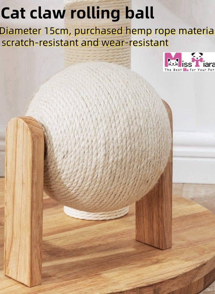 MissTiara Cat Tree Tower, Cat Bed with Toy, Cat Furniture Scratching Tree for Indoor Cat, Manual Hand Woven Tall Wood Cat House,Includes 45cm large cat bed with 15cm Cat scratching ball toys,New Cat Condo Unique Cat Gift  - Image 4