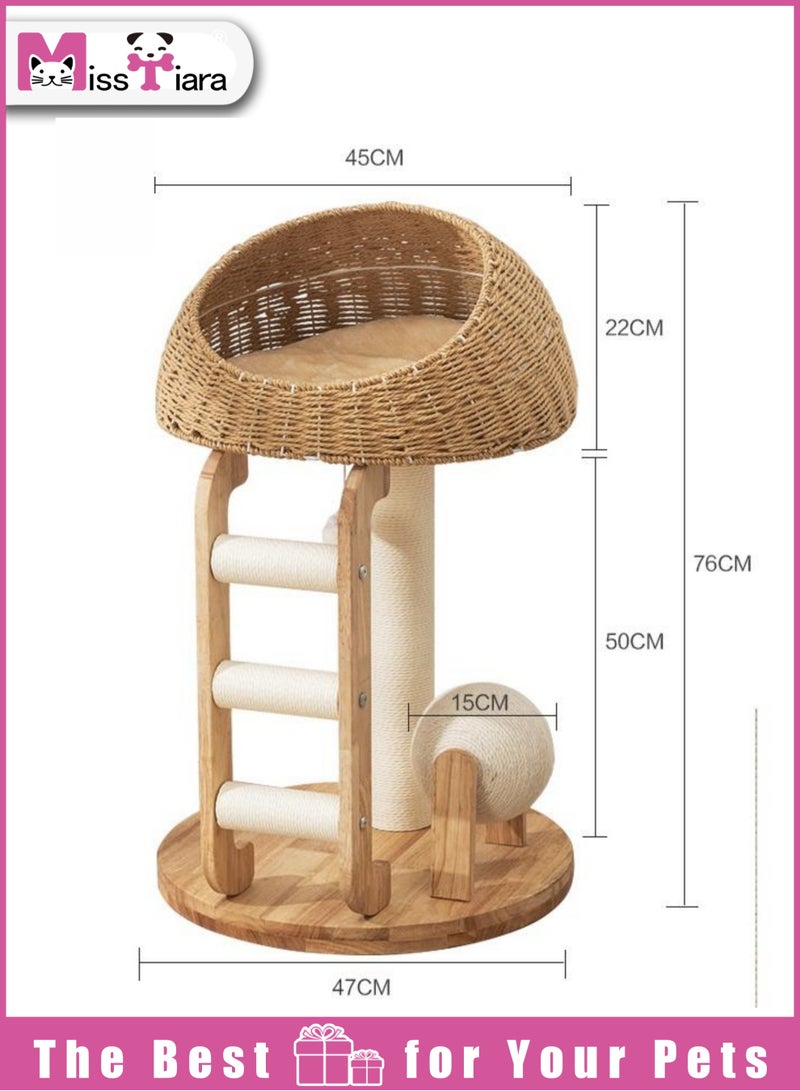 MissTiara Cat Tree Tower, Cat Bed with Toy, Cat Furniture Scratching Tree for Indoor Cat, Manual Hand Woven Tall Wood Cat House,Includes 45cm large cat bed with 15cm Cat scratching ball toys,New Cat Condo Unique Cat Gift  - Image 3