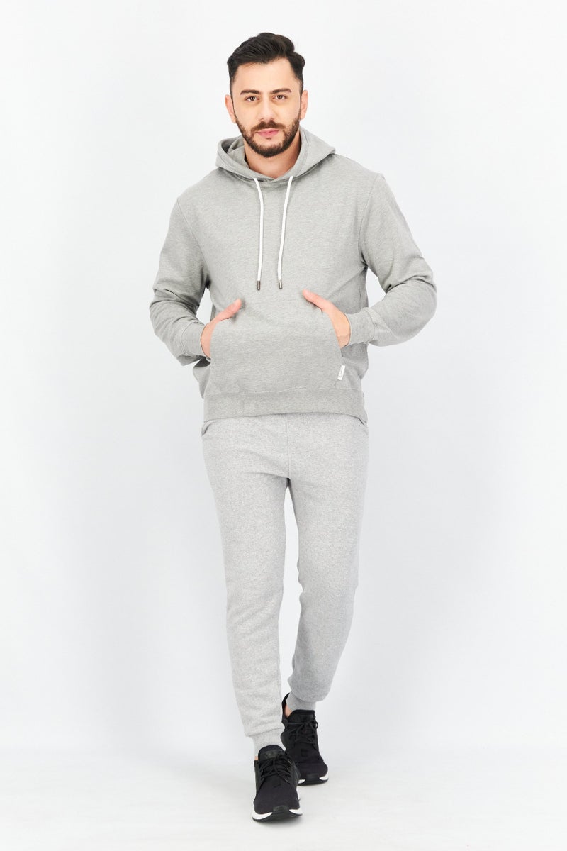 Sovereign Code Men Hooded Neck Heather Print Long Sleeves Sweatshirt, Light Grey - Image 3