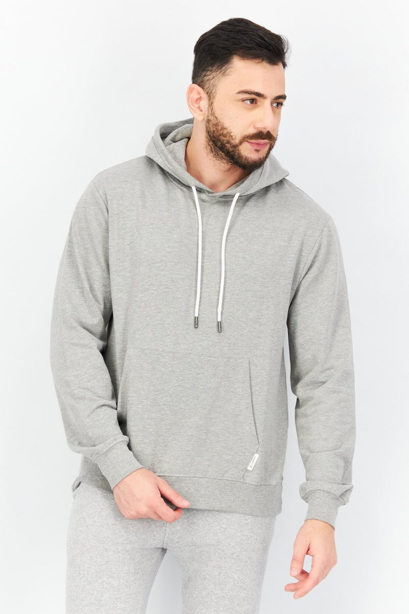Sovereign Code Men Hooded Neck Heather Print Long Sleeves Sweatshirt, Light Grey - Image 1