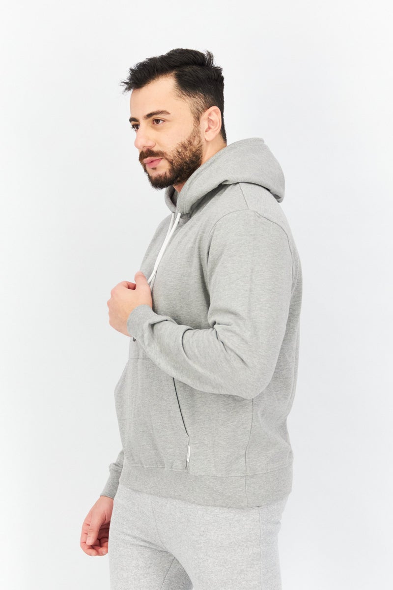 Sovereign Code Men Hooded Neck Heather Print Long Sleeves Sweatshirt, Light Grey - Image 2