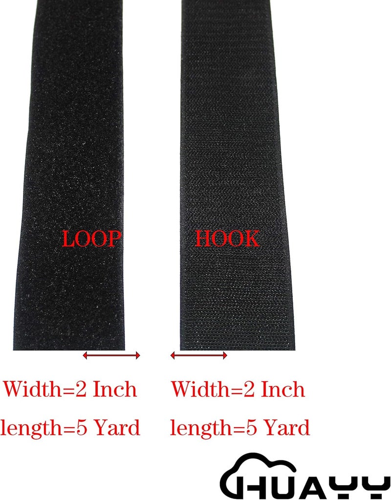 HUAYY Sew on Hook and Loop Style,Non-Adhesive Nylon Strips Fabric,2 Inches Width 5 Yards Length,Black (2in x 5yd) - Image 2