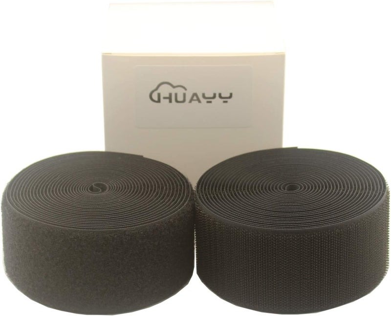 HUAYY Sew on Hook and Loop Style,Non-Adhesive Nylon Strips Fabric,2 Inches Width 5 Yards Length,Black (2in x 5yd) - Image 1