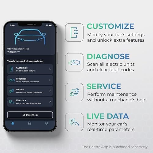 Carista كارستا OBD - ماسح OBD2 بلوتوث - أداة تشخيص السيارة وقارئ الأكواد مع الوصول إلى التشخيصات، التخصيصات، أدوات الخدمة، والبيانات الحية - Image 2
