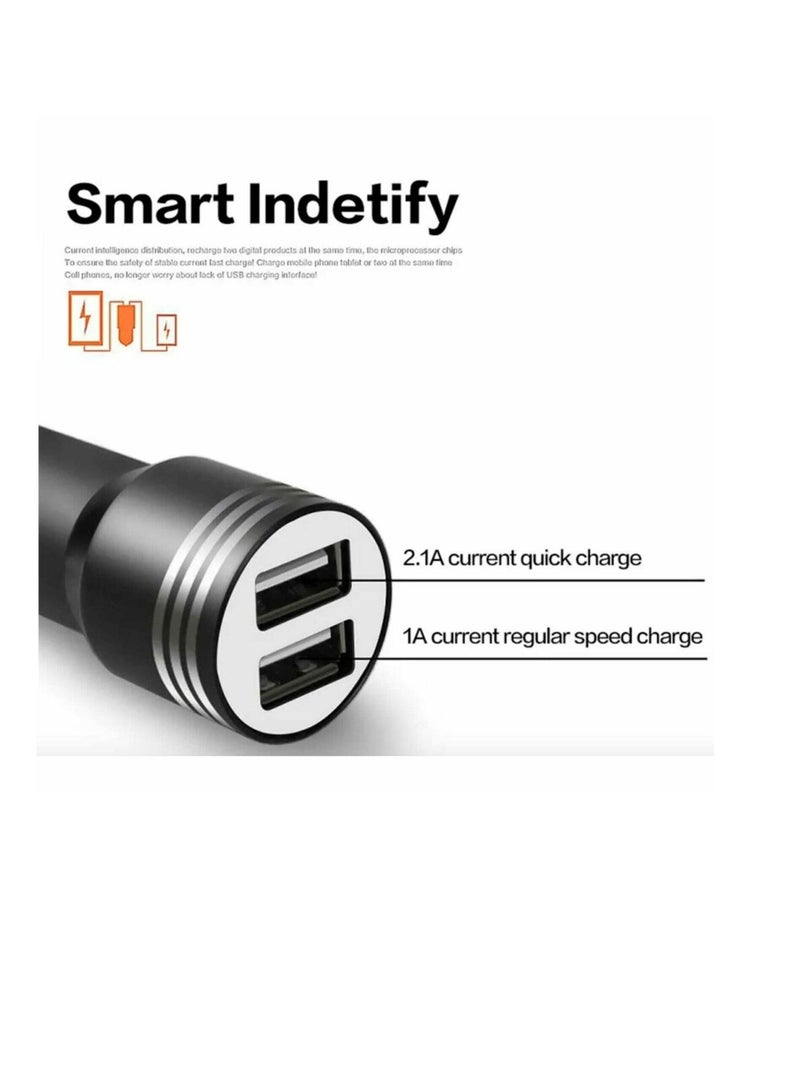 Dual Usb Metal Alloy Car Charger Adapter With Emergency Safety Hammer Function Black - Image 2