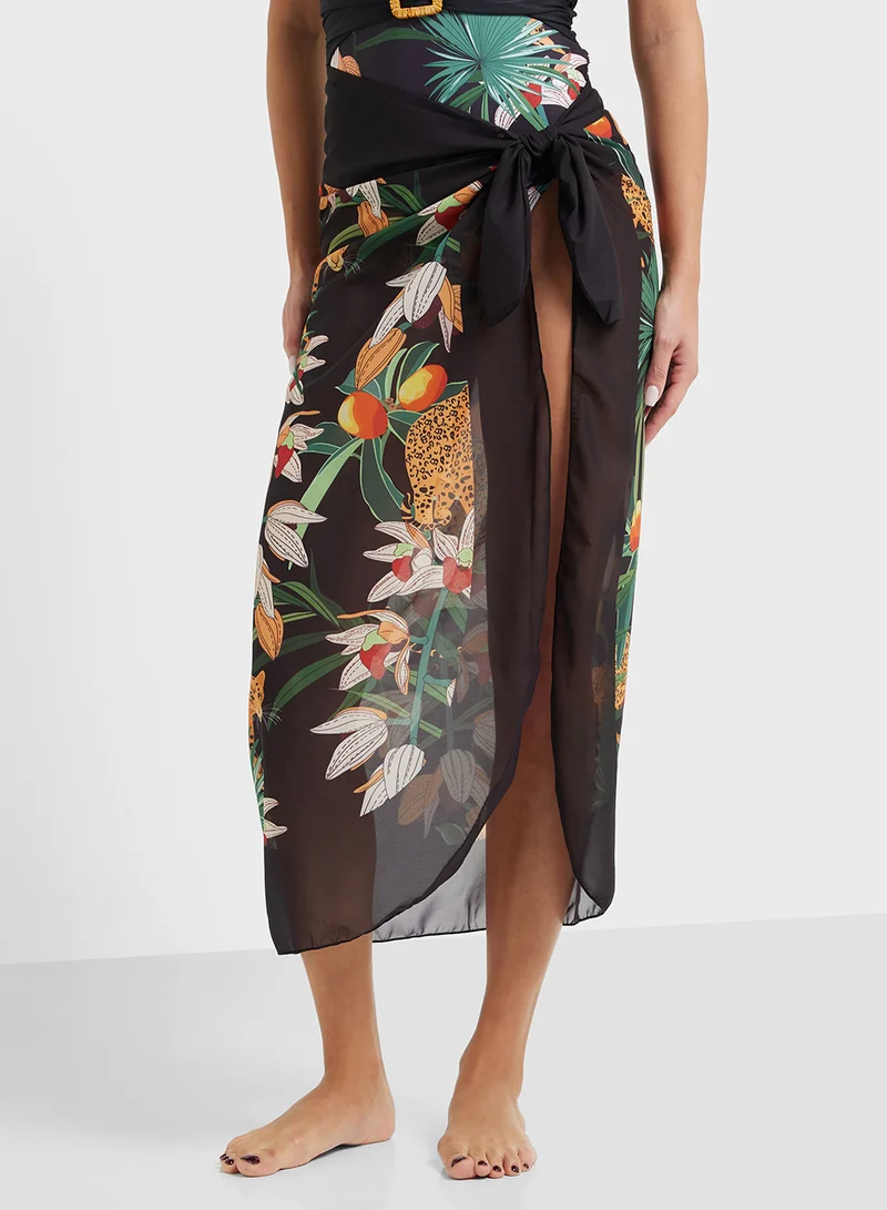 ELLA Tropical Print Swimsuit & Beach Sarong