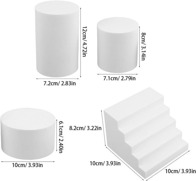 Uonlytech Foam Photo Props Set 4pcs Geometric Cylinders and Blocks for Product Photography Backdrop Posing Ornaments White Craft Supplies for Jewelry Makeup Cosmetics - Image 2