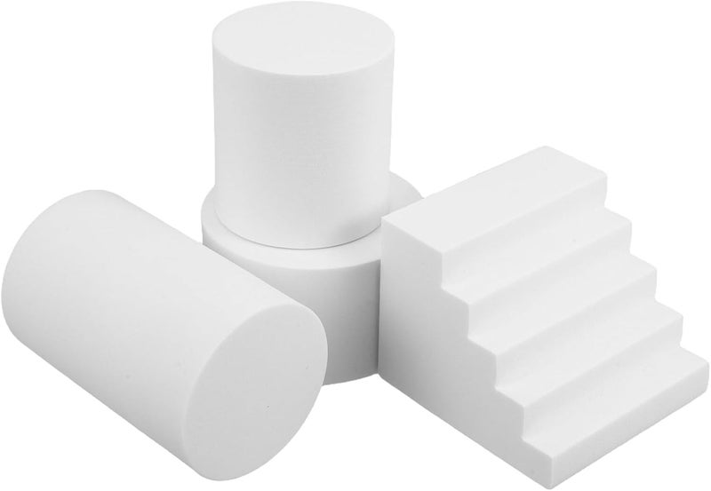 Uonlytech Foam Photo Props Set 4pcs Geometric Cylinders and Blocks for Product Photography Backdrop Posing Ornaments White Craft Supplies for Jewelry Makeup Cosmetics - Image 1
