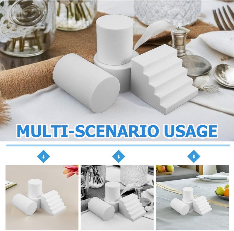 Uonlytech Foam Photo Props Set 4pcs Geometric Cylinders and Blocks for Product Photography Backdrop Posing Ornaments White Craft Supplies for Jewelry Makeup Cosmetics - Image 3