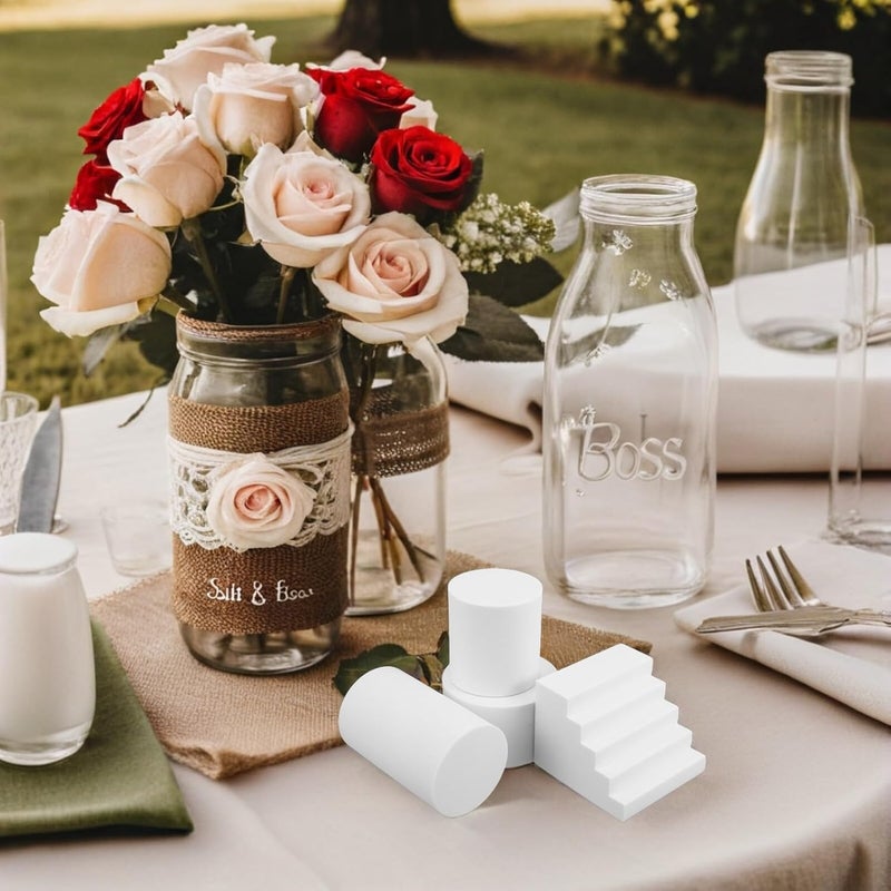 Uonlytech Foam Photo Props Set 4pcs Geometric Cylinders and Blocks for Product Photography Backdrop Posing Ornaments White Craft Supplies for Jewelry Makeup Cosmetics - Image 5