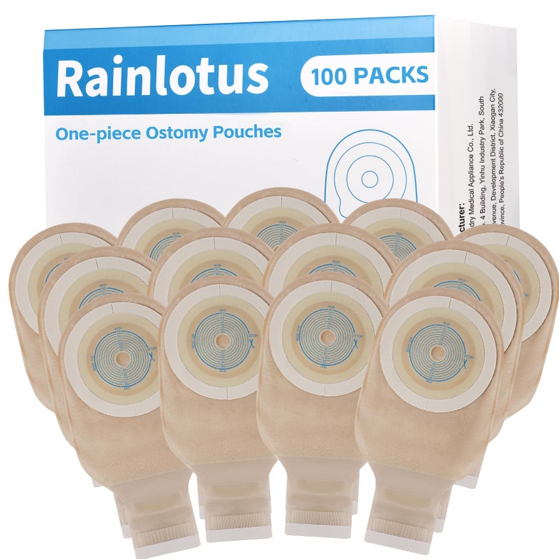 Rainlotus 100 قطعة أكياس القولون، لوازم الأستومي قطعة واحدة من رينلوتس، أكياس أستومي بحجم 15-65 مم للعناية بفتحة الأستومي، قابلة للتقطيع. - Image 1