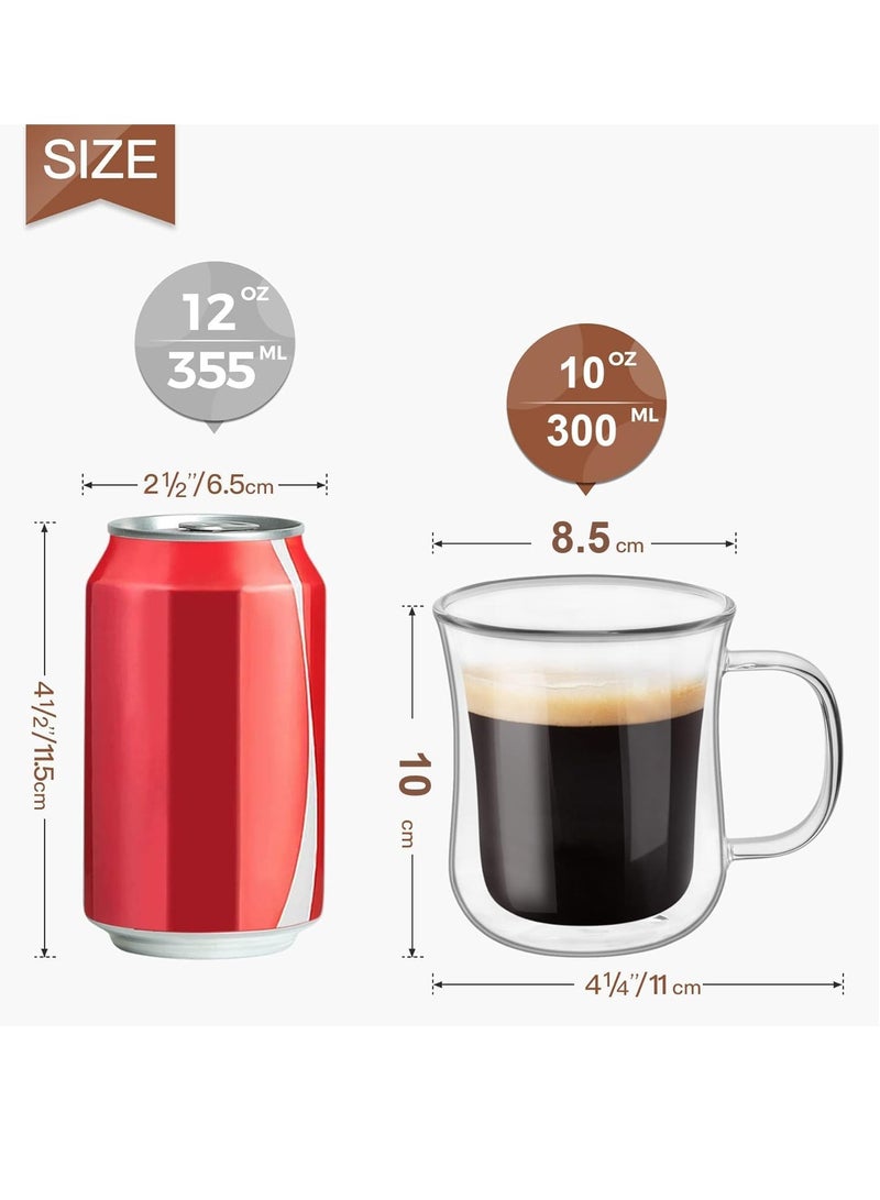 TYCOM Double Walled Glass Coffee Mugs 300ml, 2 Packs Thermal Insulated Borosilicate Glass Cups with Handle for Tea, Coffee, Latte, Cappuccino, Hot and Cold Drinks Beverages （300ml 2pcs） - Image 2