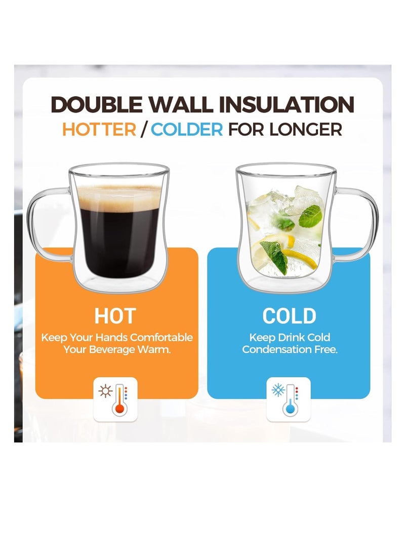 TYCOM Double Walled Glass Coffee Mugs 300ml, 2 Packs Thermal Insulated Borosilicate Glass Cups with Handle for Tea, Coffee, Latte, Cappuccino, Hot and Cold Drinks Beverages （300ml 2pcs） - Image 3
