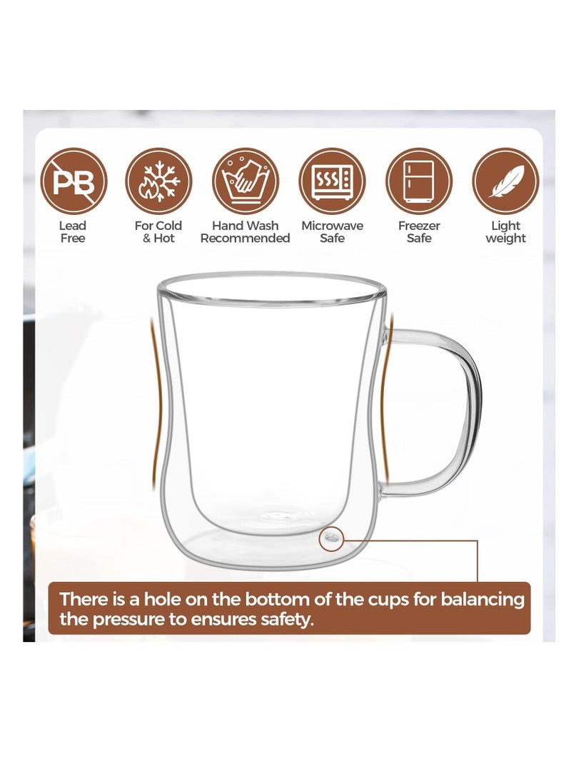 TYCOM Double Walled Glass Coffee Mugs 300ml, 2 Packs Thermal Insulated Borosilicate Glass Cups with Handle for Tea, Coffee, Latte, Cappuccino, Hot and Cold Drinks Beverages （300ml 2pcs） - Image 4