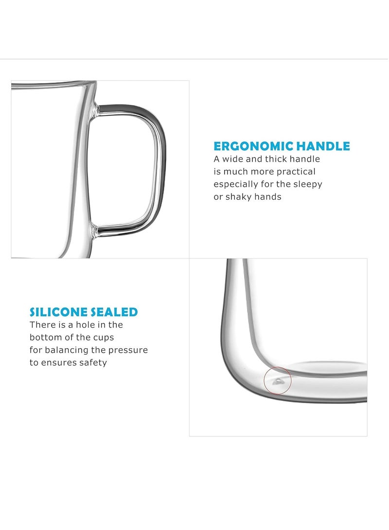 TYCOM Double Walled Glass Coffee Mugs 300ml, 2 Packs Thermal Insulated Borosilicate Glass Cups with Handle for Tea, Coffee, Latte, Cappuccino, Hot and Cold Drinks Beverages （300ml 2pcs） - Image 5