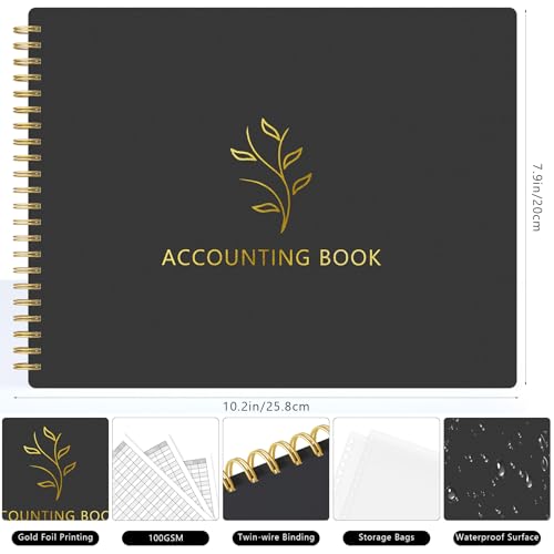 AKONEGE Accounting Ledger Book for Small Business Bookkeeping & Personal Use, Horizontal Expense Tracker Notebook for Family Budget, Bookkeeping Record Book Money Expense & Income Log Journal, Black - Image 2