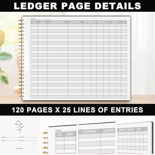 AKONEGE Accounting Ledger Book for Small Business Bookkeeping & Personal Use, Horizontal Expense Tracker Notebook for Family Budget, Bookkeeping Record Book Money Expense & Income Log Journal, Black - Image 3