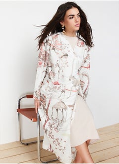 trendyol Beige Patterned Double Breasted Closure Long Woven Abaya Cap & Abaya TCTSS24KF00008  - Image 2