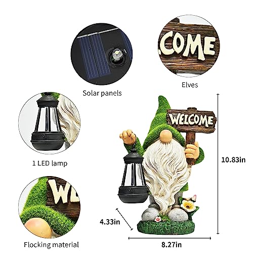 ASAWASA Gnomes Decorations for Yard with Solar LED Light, 10.8" Large Outdoor Funny Garden Lawn Gnome Decor with Welcome Sign - Image 2