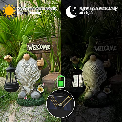 ASAWASA Gnomes Decorations for Yard with Solar LED Light, 10.8" Large Outdoor Funny Garden Lawn Gnome Decor with Welcome Sign - Image 4