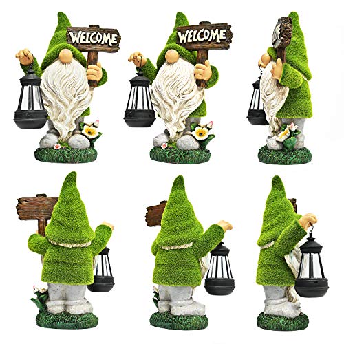 ASAWASA Gnomes Decorations for Yard with Solar LED Light, 10.8" Large Outdoor Funny Garden Lawn Gnome Decor with Welcome Sign - Image 3