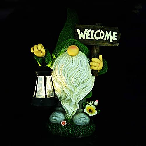 ASAWASA Gnomes Decorations for Yard with Solar LED Light, 10.8" Large Outdoor Funny Garden Lawn Gnome Decor with Welcome Sign - Image 5