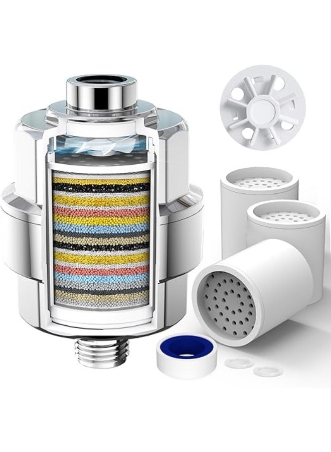 High Output Shower Head Water Filter for Hard Water, Polished Chrome with 3 Replaceable Cartridges - Image 1
