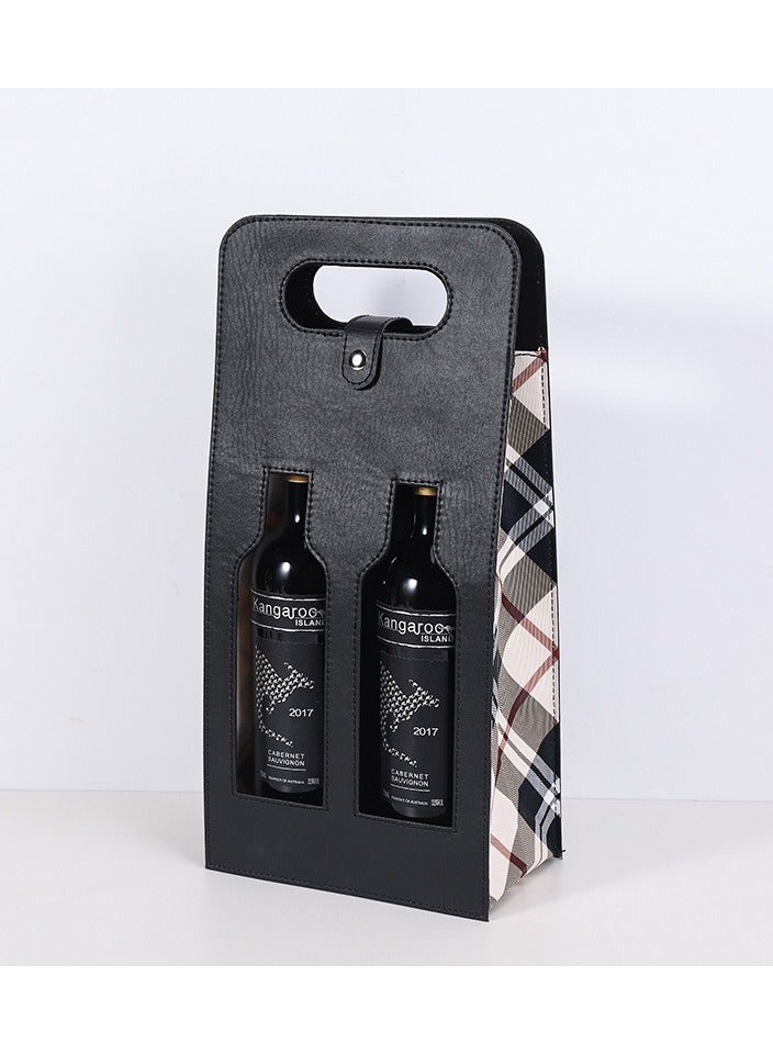 Wine Gift Bags for  Double Vase, Red PU Leather Reusable Bottle with Handle, Birthday Wedding Anniversary
