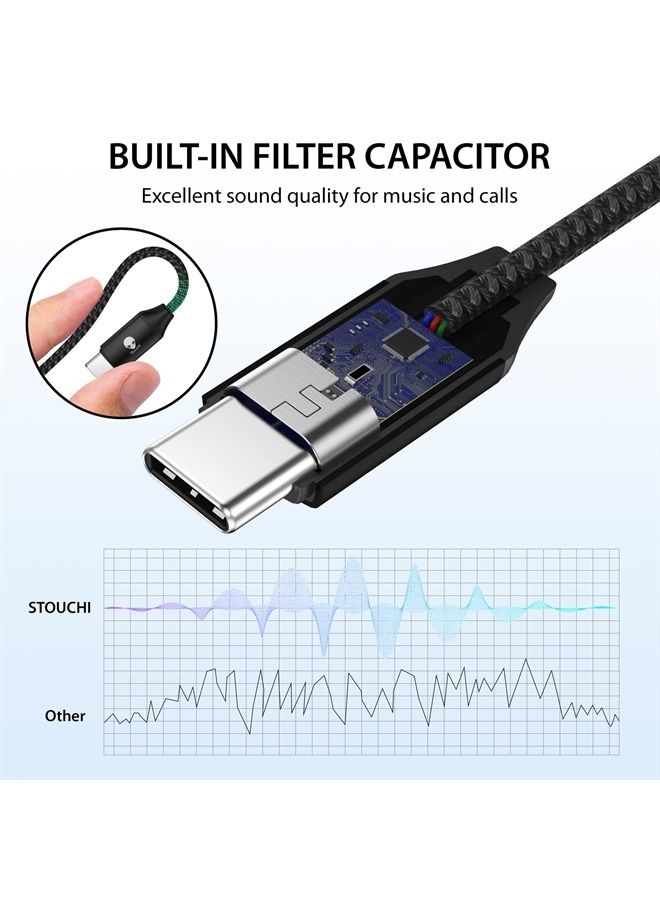 Stouchi محول USB C إلى 3.5 مم أنثوي 2 عبوات، كابل صوت سماعة رأس نوع C، دنجلي Hi-Fi لهواتف سامسونج جالاكسي S22 S21 ألترا Z فليب نوت 20، آيباد ميني 6، بيكسل 7/6a/6 - أسود - Image 3