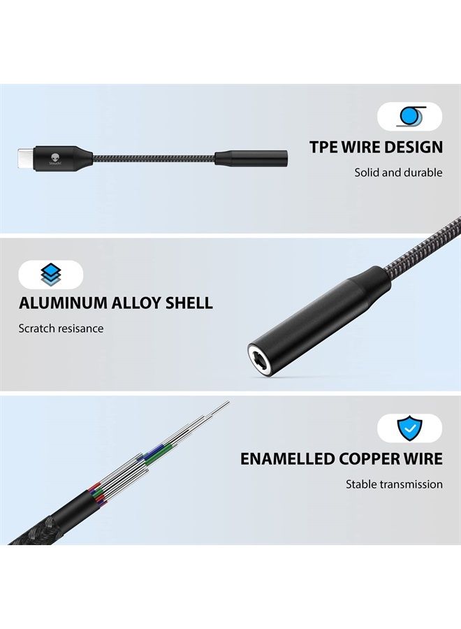 Stouchi محول USB C إلى 3.5 مم أنثوي 2 عبوات، كابل صوت سماعة رأس نوع C، دنجلي Hi-Fi لهواتف سامسونج جالاكسي S22 S21 ألترا Z فليب نوت 20، آيباد ميني 6، بيكسل 7/6a/6 - أسود - Image 2