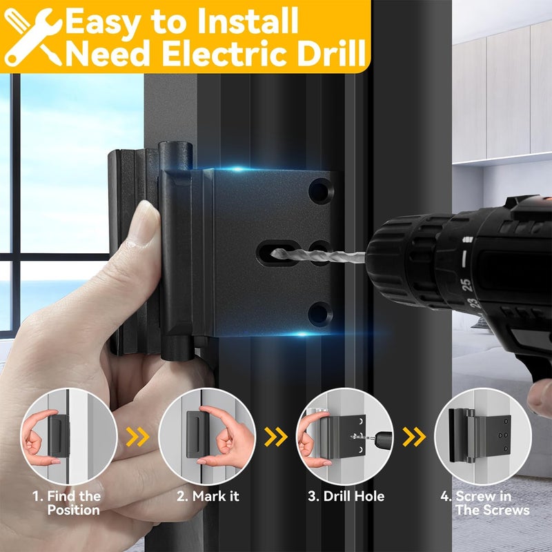 Rerishom Door Lock Withstand 800 lbs for Inward Swinging Door, Door Reinforcement Lock with 8 Screws to Prevent Unauthorized Entry, Pin Tumbler for Extra Home Security and Privacy, 2 Pack, Black - Image 3