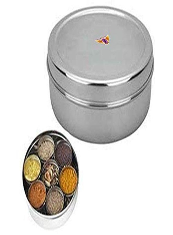 Jayam Traditional علبة/حافظة/منظم توابل جايام التقليدية المصنوعة من الفولاذ المقاوم للصدأ، مزودة بغطاء وسبعة أوعية وملعقة صغيرة. - Image 2
