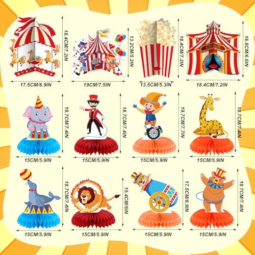 Weekgrat 12 Pcs Carnival Party Decorations Circus Theme Party Decorations Carnival Circus Honeycomb Table Centerpieces for Home Office Birthday Honeycomb Supplies Decor - Image 5