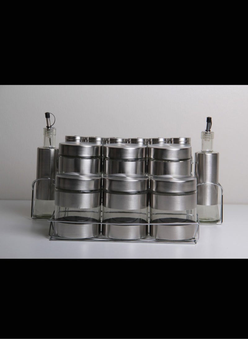 A set of spices and oil containers made of glass coated with stainless steel - Image 4