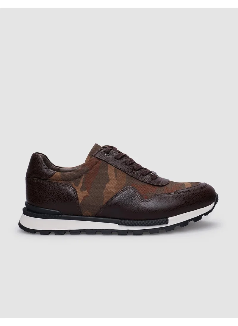 Cabani 100% Genuine Leather Brown Lace-Up Camouflage Patterned Men's Sneaker