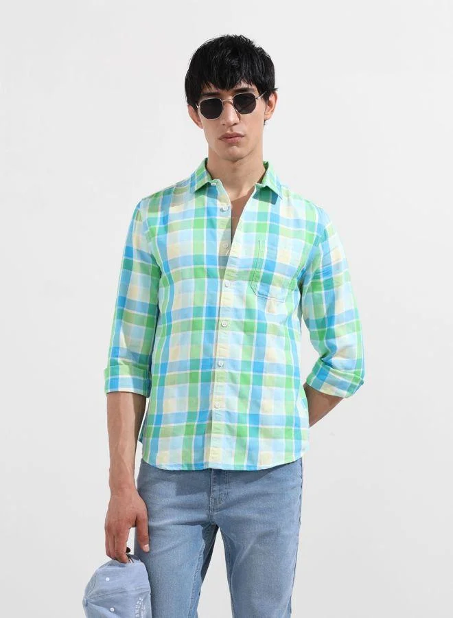 The Indian Garage Co Men Slim Fit Checked Cutaway Collar Full Sleeves Shirt