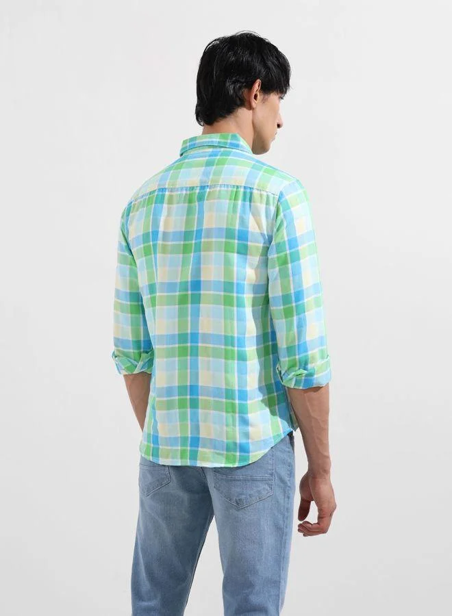 The Indian Garage Co Men Slim Fit Checked Cutaway Collar Full Sleeves Shirt