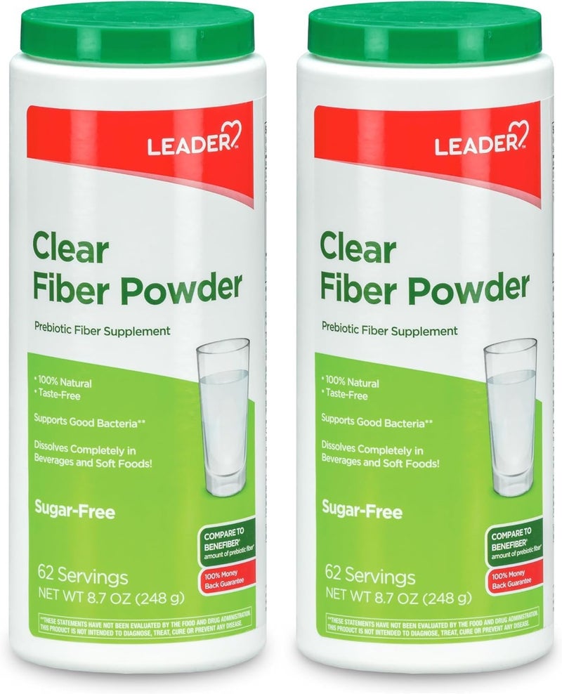 Leader Prebiotic Fiber Supplement Powder for Digestive Health 100 Natural Daily Fiber Powder SugarFree TasteFree Gluten Free NonGMO Unflavored Pack of 2 - Image 1