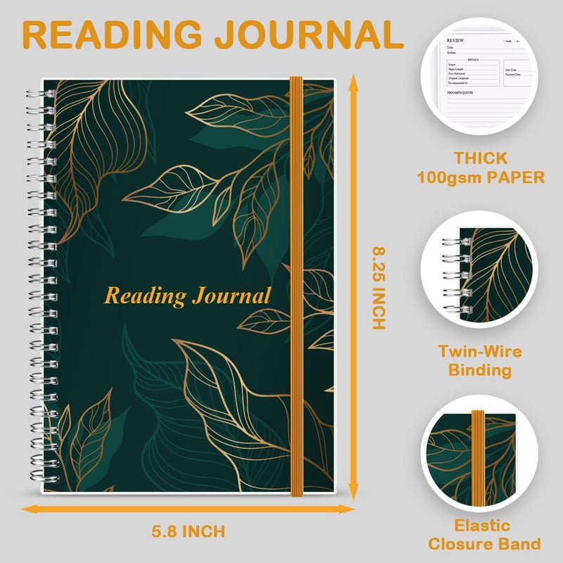 Getvow Reading Journal - Review and Track Your Reading Progress with 72 Book Reviews - Book Journal Reading Log Journal with Back Pocket, 5.8" x 8.3", Green Leaf - Image 2