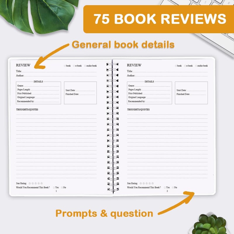 Getvow Reading Journal - Review and Track Your Reading Progress with 72 Book Reviews - Book Journal Reading Log Journal with Back Pocket, 5.8" x 8.3", Green Leaf - Image 3