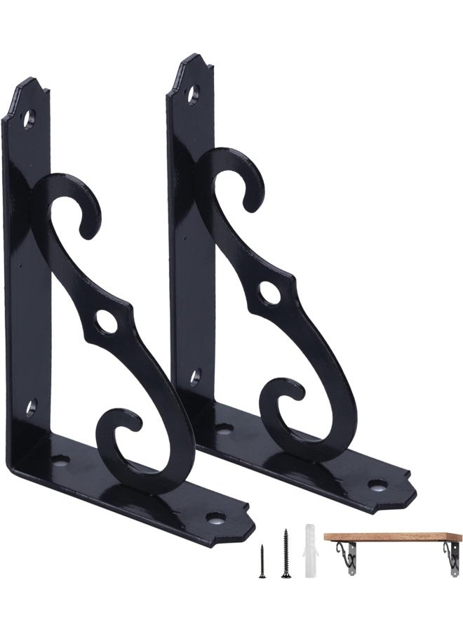 ROBUSTLINE Pack Of 2 Shelf Bracket Decorative Matt Black7.6 Inch x 9.6 Inch 