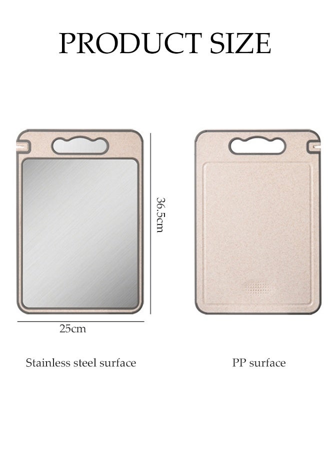 DUNISO Stainless Steel Cutting Board 2 in 1 Food Grade Chopping Board Double Sided Stainless Steel and Wheat Straw Food-Grade Chopping Board for Kitchen Meat Vegetables Large Chopping Board with Handle Groove Ruler - Image 4
