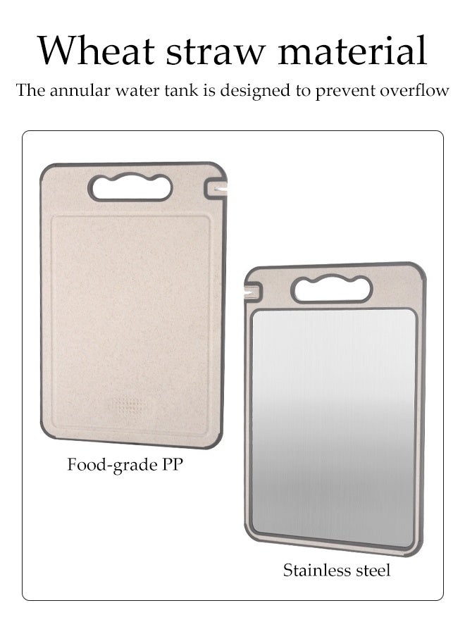 DUNISO Stainless Steel Cutting Board 2 in 1 Food Grade Chopping Board Double Sided Stainless Steel and Wheat Straw Food-Grade Chopping Board for Kitchen Meat Vegetables Large Chopping Board with Handle Groove Ruler - Image 3