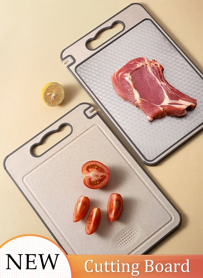 DUNISO Stainless Steel Cutting Board 2 in 1 Food Grade Chopping Board Double Sided Stainless Steel and Wheat Straw Food-Grade Chopping Board for Kitchen Meat Vegetables Large Chopping Board with Handle Groove Ruler - Image 1