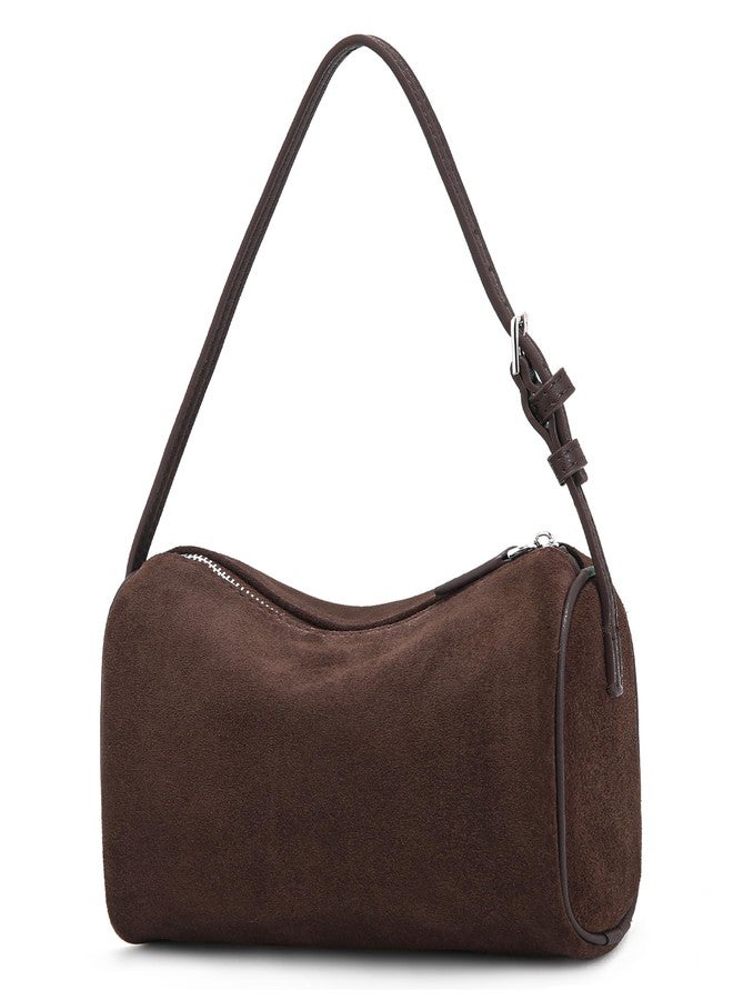 Sumrains Suede Leather Crossbody Bag for Women: Small Barrel Purse for Ladies - Designer Hobo Bags Shoulder Handbags (Coffee) - Image 1
