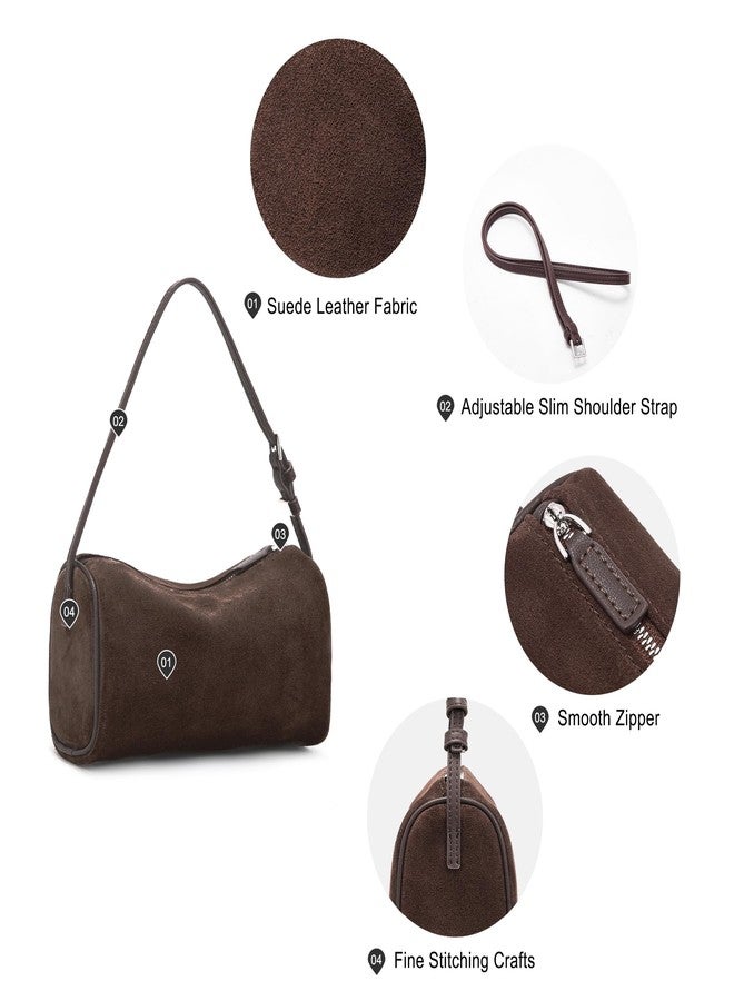 Sumrains Suede Leather Crossbody Bag for Women: Small Barrel Purse for Ladies - Designer Hobo Bags Shoulder Handbags (Coffee) - Image 5