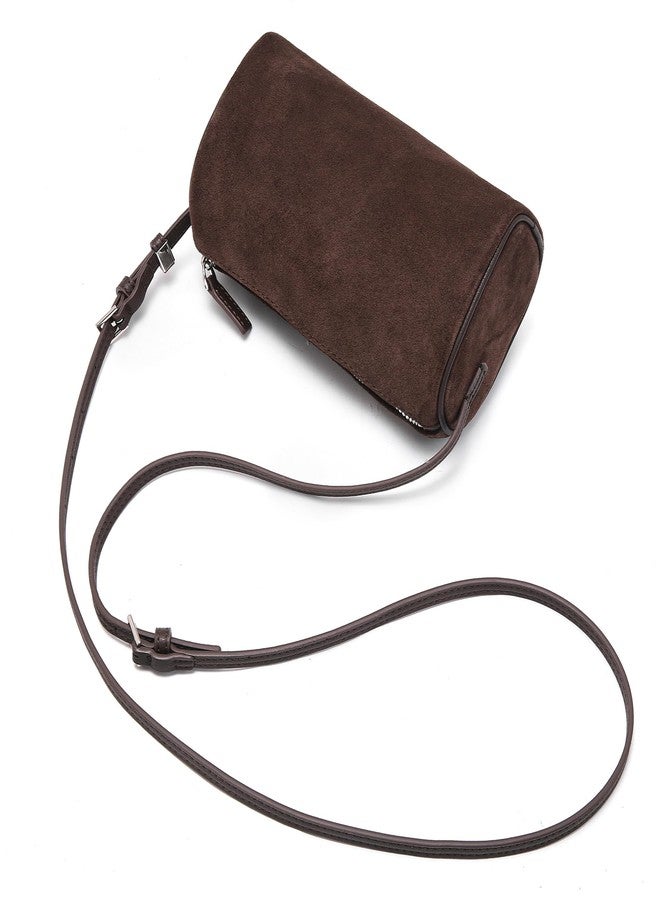 Sumrains Suede Leather Crossbody Bag for Women: Small Barrel Purse for Ladies - Designer Hobo Bags Shoulder Handbags (Coffee) - Image 4